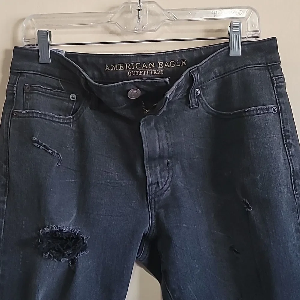 American Eagle  Men's Black Slim  Distress Jeans Sz 32×34